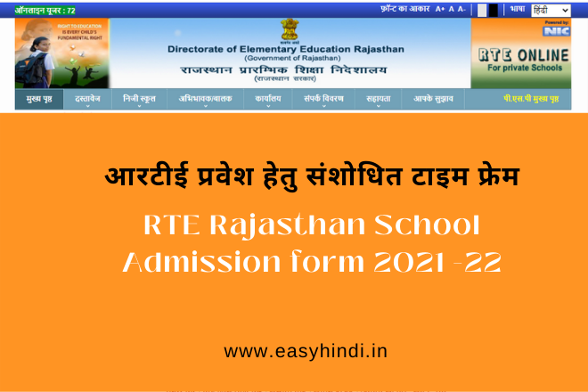 RTE Rajasthan School Admission form 2021 -22