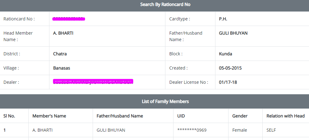 Jharkhand Ration Card Status